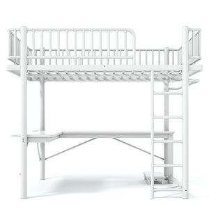 English Elm Full Metal Loft Bed with L-Shaped Desk LED Lighting and Built-In Charging Station W5305P471271