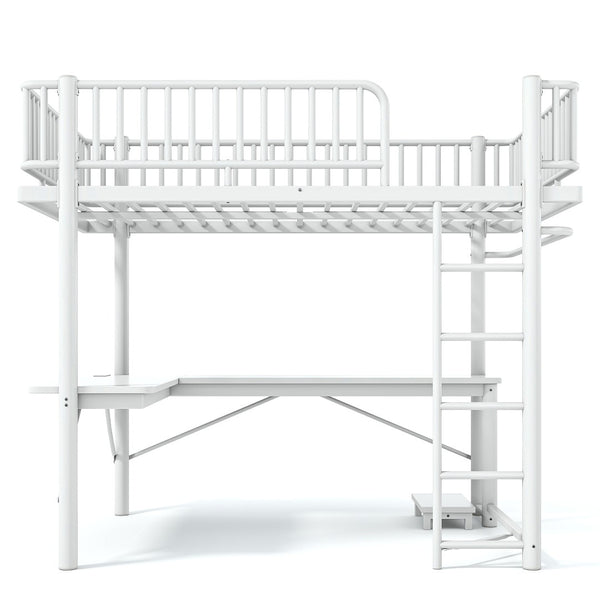 English Elm Full Metal Loft Bed with L-Shaped Desk LED Lighting and Built-In Charging Station W5305P471271