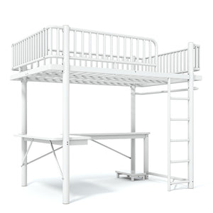 English Elm Full Metal Loft Bed with L-Shaped Desk LED Lighting and Built-In Charging Station W5305P471271