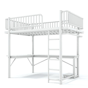 English Elm Full Metal Loft Bed with L-Shaped Desk LED Lighting and Built-In Charging Station W5305P471271