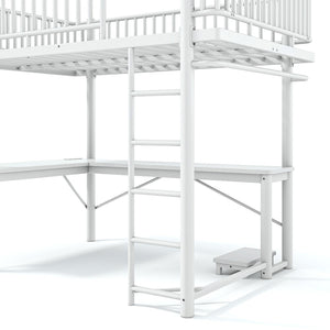 English Elm Full Metal Loft Bed with L-Shaped Desk LED Lighting and Built-In Charging Station W5305P471271