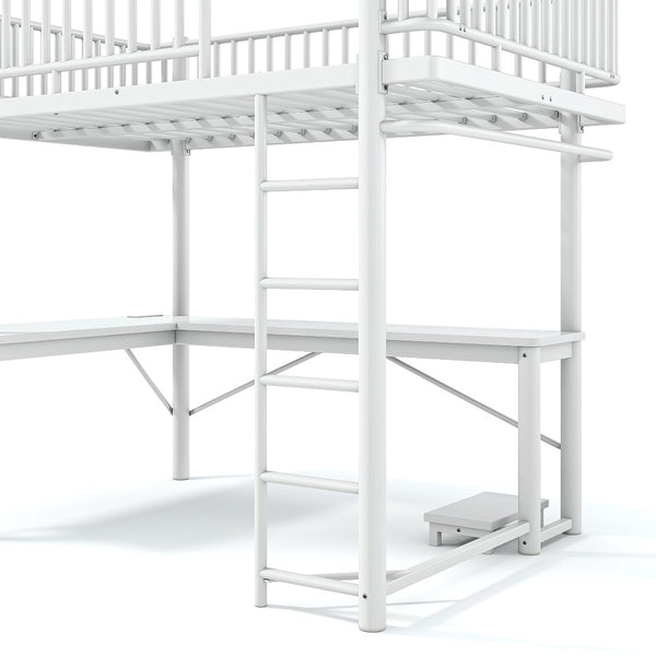English Elm Full Metal Loft Bed with L-Shaped Desk LED Lighting and Built-In Charging Station W5305P471271