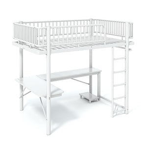 English Elm Full Metal Loft Bed with L-Shaped Desk LED Lighting and Built-In Charging Station W5305P471271