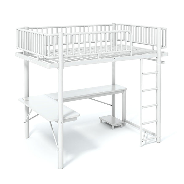 English Elm Full Metal Loft Bed with L-Shaped Desk LED Lighting and Built-In Charging Station W5305P471271