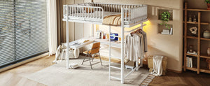 English Elm Full Metal Loft Bed with L-Shaped Desk LED Lighting and Built-In Charging Station W5305P471271