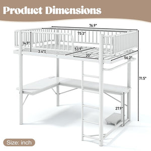English Elm Full Metal Loft Bed with L-Shaped Desk LED Lighting and Built-In Charging Station W5305P471271