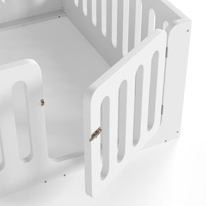 English Elm Full Size Montessori House Bed Solid Wood Low Profile Floor Frame for Kids Rooms White W5305P482206