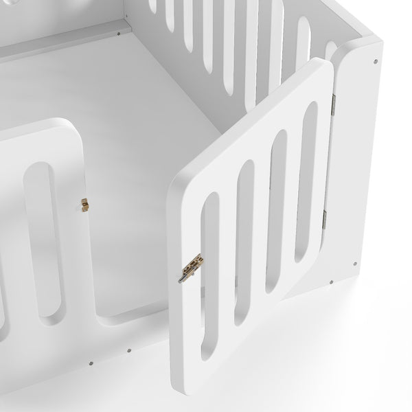 English Elm Full Size Montessori House Bed Solid Wood Low Profile Floor Frame for Kids Rooms White W5305P482206