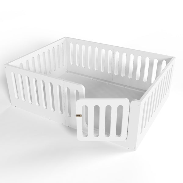 English Elm Full Size Montessori House Bed Solid Wood Low Profile Floor Frame for Kids Rooms White W5305P482206