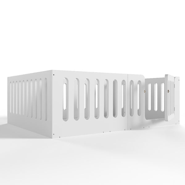 English Elm Full Size Montessori House Bed Solid Wood Low Profile Floor Frame for Kids Rooms White W5305P482206