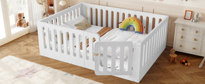 English Elm Full Size Montessori House Bed Solid Wood Low Profile Floor Frame for Kids Rooms White W5305P482206