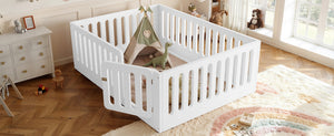 English Elm Full Size Montessori House Bed Solid Wood Low Profile Floor Frame for Kids Rooms White W5305P482206