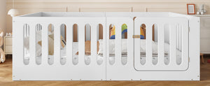 English Elm Full Size Montessori House Bed Solid Wood Low Profile Floor Frame for Kids Rooms White W5305P482206