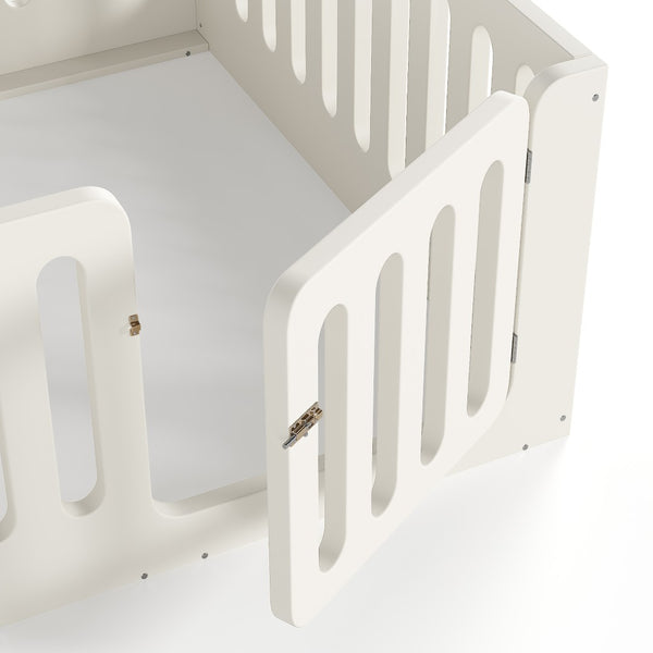 English Elm Full Size Montessori House Bed Solid Wood Low Profile Floor Frame for Kids Rooms Beige W5305P482207
