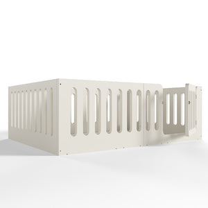 English Elm Full Size Montessori House Bed Solid Wood Low Profile Floor Frame for Kids Rooms Beige W5305P482207