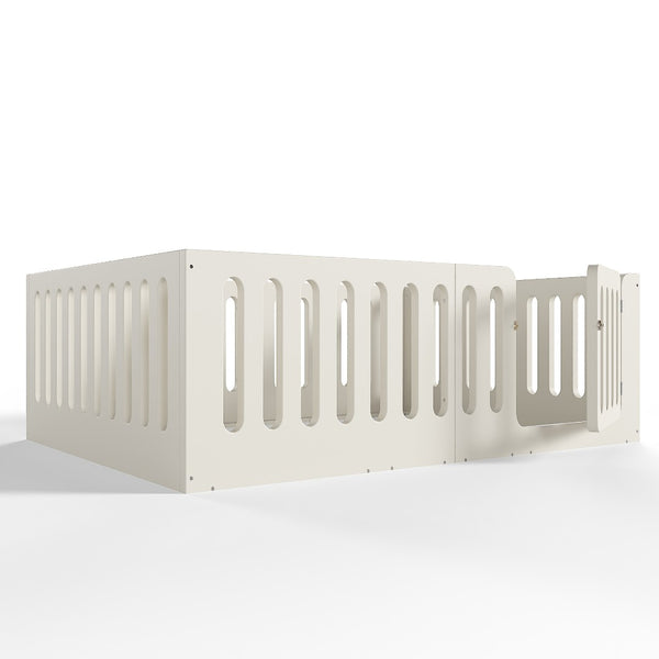 English Elm Full Size Montessori House Bed Solid Wood Low Profile Floor Frame for Kids Rooms Beige W5305P482207