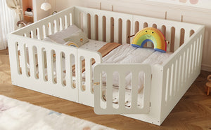 English Elm Full Size Montessori House Bed Solid Wood Low Profile Floor Frame for Kids Rooms Beige W5305P482207
