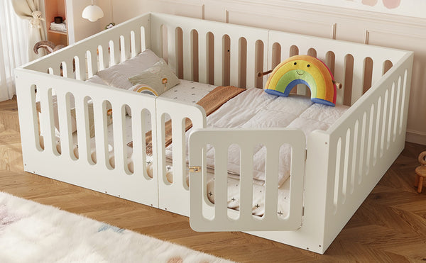 English Elm Full Size Montessori House Bed Solid Wood Low Profile Floor Frame for Kids Rooms Beige W5305P482207