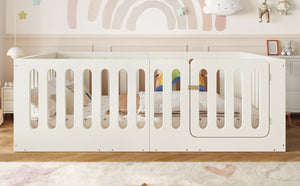 English Elm Full Size Montessori House Bed Solid Wood Low Profile Floor Frame for Kids Rooms Beige W5305P482207