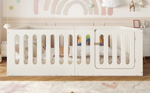 English Elm Full Size Montessori House Bed Solid Wood Low Profile Floor Frame for Kids Rooms Beige W5305P482207