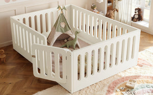 English Elm Full Size Montessori House Bed Solid Wood Low Profile Floor Frame for Kids Rooms Beige W5305P482207