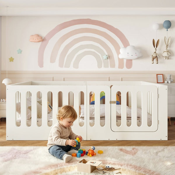 English Elm Full Size Montessori House Bed Solid Wood Low Profile Floor Frame for Kids Rooms Beige W5305P482207