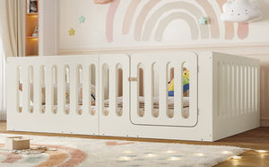 English Elm Full Size Montessori House Bed Solid Wood Low Profile Floor Frame for Kids Rooms Beige W5305P482207