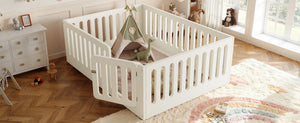 English Elm Full Size Montessori House Bed Solid Wood Low Profile Floor Frame for Kids Rooms Beige W5305P482207