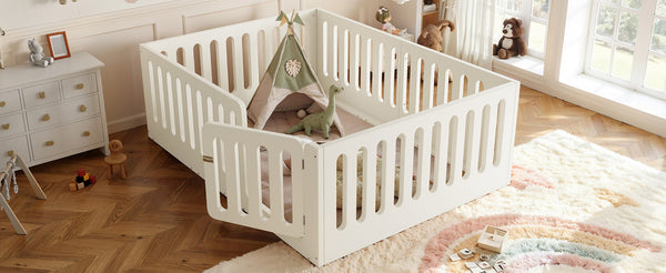 English Elm Full Size Montessori House Bed Solid Wood Low Profile Floor Frame for Kids Rooms Beige W5305P482207