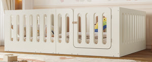 English Elm Full Size Montessori House Bed Solid Wood Low Profile Floor Frame for Kids Rooms Beige W5305P482207