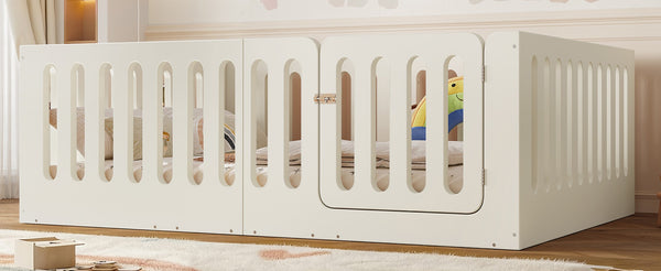 English Elm Full Size Montessori House Bed Solid Wood Low Profile Floor Frame for Kids Rooms Beige W5305P482207