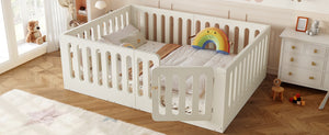 English Elm Full Size Montessori House Bed Solid Wood Low Profile Floor Frame for Kids Rooms Beige W5305P482207