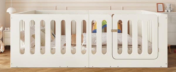 English Elm Full Size Montessori House Bed Solid Wood Low Profile Floor Frame for Kids Rooms Beige W5305P482207