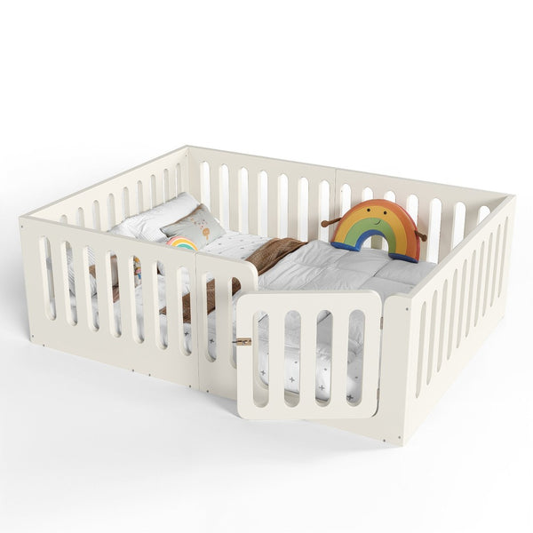 English Elm Full Size Montessori House Bed Solid Wood Low Profile Floor Frame for Kids Rooms Beige W5305P482207