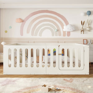 English Elm Full Size Montessori House Bed Solid Wood Low Profile Floor Frame for Kids Rooms Beige W5305P482207