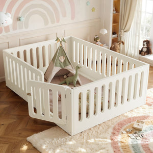 English Elm Full Size Montessori House Bed Solid Wood Low Profile Floor Frame for Kids Rooms Beige W5305P482207