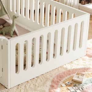 English Elm Full Size Montessori House Bed Solid Wood Low Profile Floor Frame for Kids Rooms Beige W5305P482207