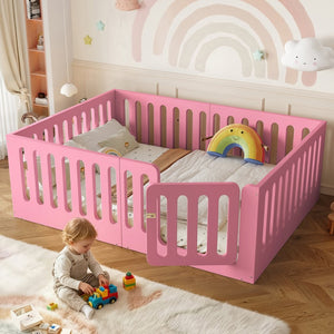 English Elm Full Size Montessori House Bed Solid Wood Low Profile Floor Frame for Kids Rooms Pink W5305P482209