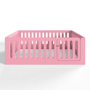 English Elm Full Size Montessori House Bed Solid Wood Low Profile Floor Frame for Kids Rooms Pink W5305P482209