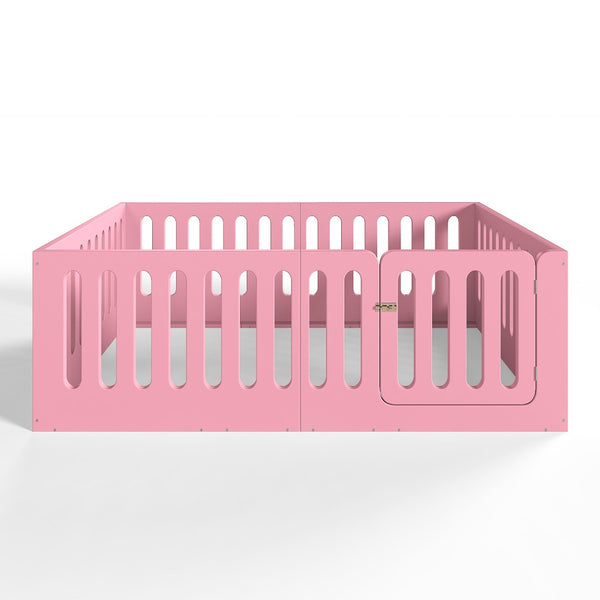 English Elm Full Size Montessori House Bed Solid Wood Low Profile Floor Frame for Kids Rooms Pink W5305P482209