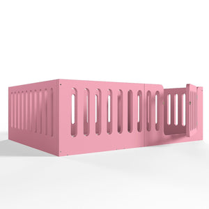 English Elm Full Size Montessori House Bed Solid Wood Low Profile Floor Frame for Kids Rooms Pink W5305P482209