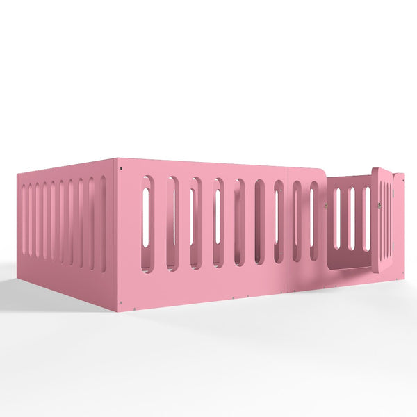 English Elm Full Size Montessori House Bed Solid Wood Low Profile Floor Frame for Kids Rooms Pink W5305P482209