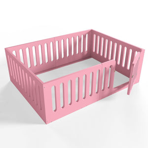 English Elm Full Size Montessori House Bed Solid Wood Low Profile Floor Frame for Kids Rooms Pink W5305P482209