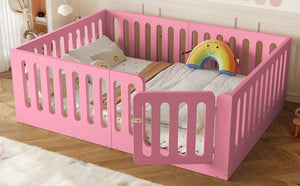 English Elm Full Size Montessori House Bed Solid Wood Low Profile Floor Frame for Kids Rooms Pink W5305P482209