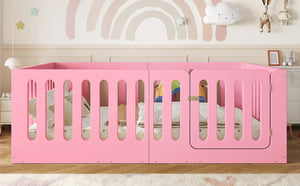 English Elm Full Size Montessori House Bed Solid Wood Low Profile Floor Frame for Kids Rooms Pink W5305P482209