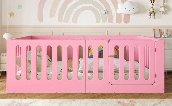 English Elm Full Size Montessori House Bed Solid Wood Low Profile Floor Frame for Kids Rooms Pink W5305P482209
