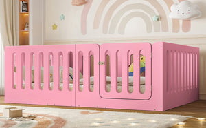 English Elm Full Size Montessori House Bed Solid Wood Low Profile Floor Frame for Kids Rooms Pink W5305P482209