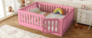 English Elm Full Size Montessori House Bed Solid Wood Low Profile Floor Frame for Kids Rooms Pink W5305P482209