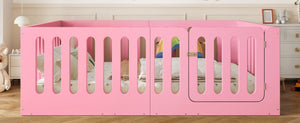 English Elm Full Size Montessori House Bed Solid Wood Low Profile Floor Frame for Kids Rooms Pink W5305P482209
