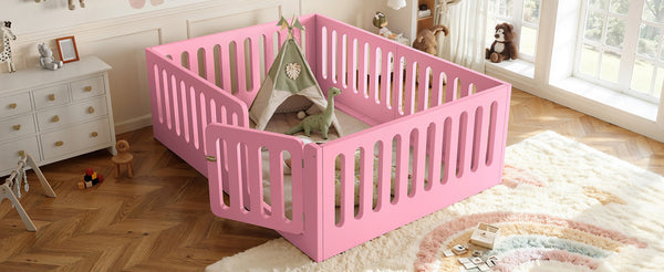 English Elm Full Size Montessori House Bed Solid Wood Low Profile Floor Frame for Kids Rooms Pink W5305P482209